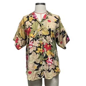 Vintage Caribou Womens Size 14 Tropical Floral Print Button Up Shirt